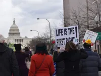 Organizers and a limited number of participants march in the 48th annual March for Life in Washington D.C., Jan. 29, 2021.
